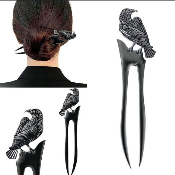 Solid Metal Black Crow Hair Pin - Picture 2 of 6